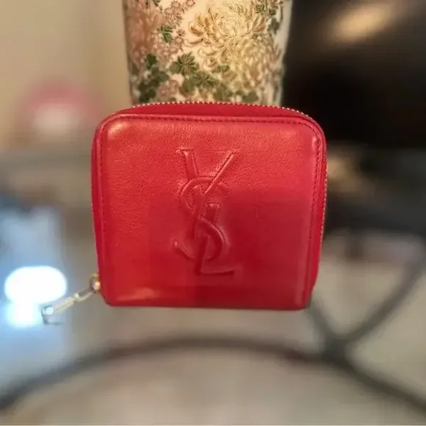 Authentic Saint Laurent Compact Wallet – Red Leather