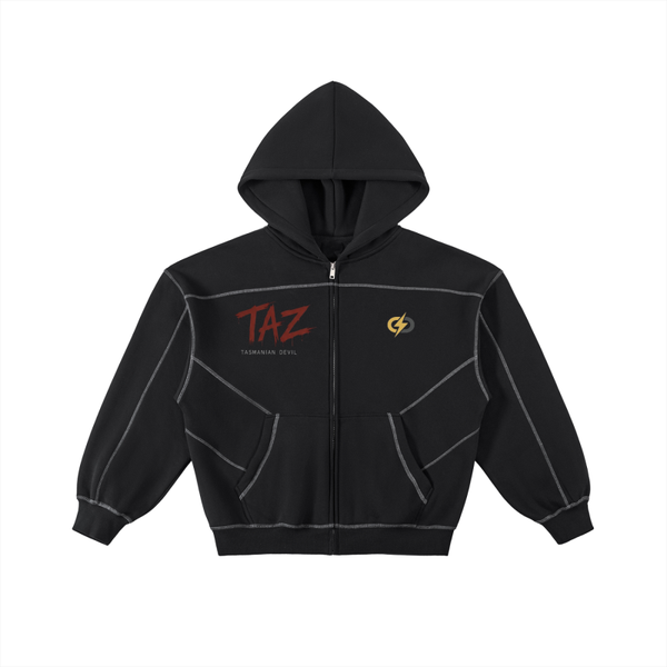 Contrast-Stitched Boxy Fleece Zip Hoodie/ joggers tracksuit (Taz)