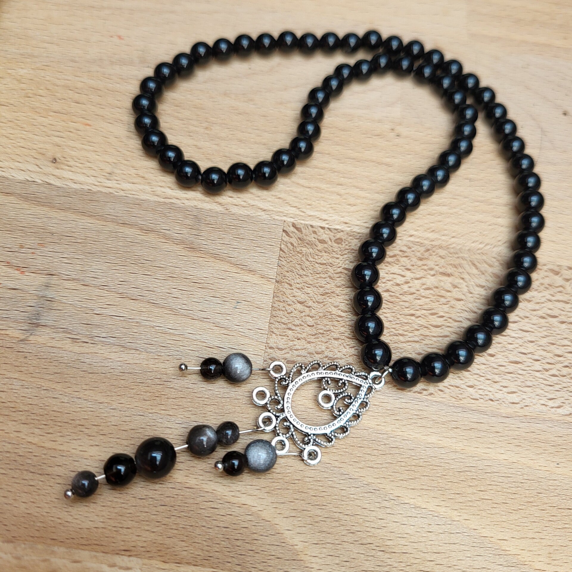 Les Élastiques - "Veilleuse d’ombre" - Collier Obsidienne