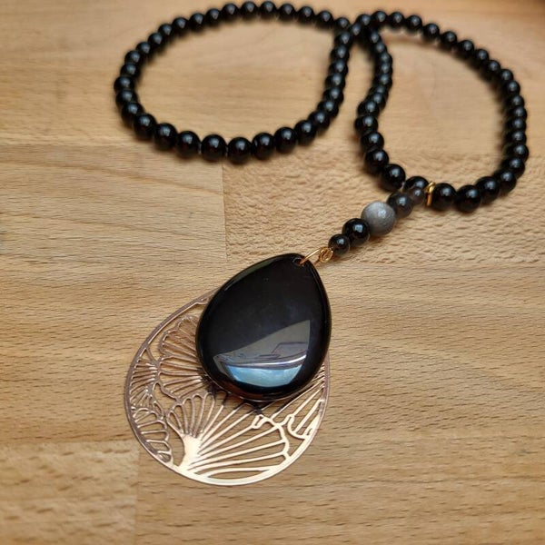 Les Élastiques - "Harmonie nocturne" - Collier Obsidienne