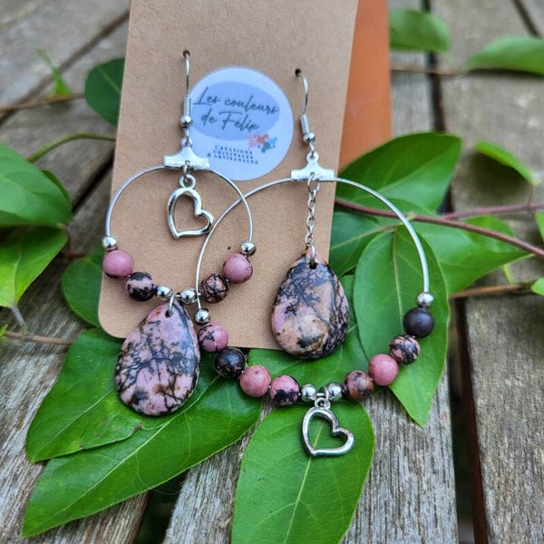 "Amitié" - Boucles d’oreilles Rhodonite "Dentelle noire"