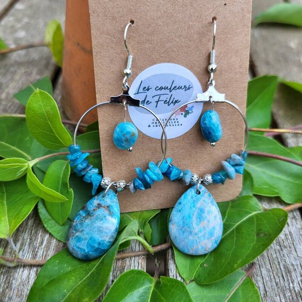 "Veines d’Azur" - Boucles d'oreilles Apatite bleue