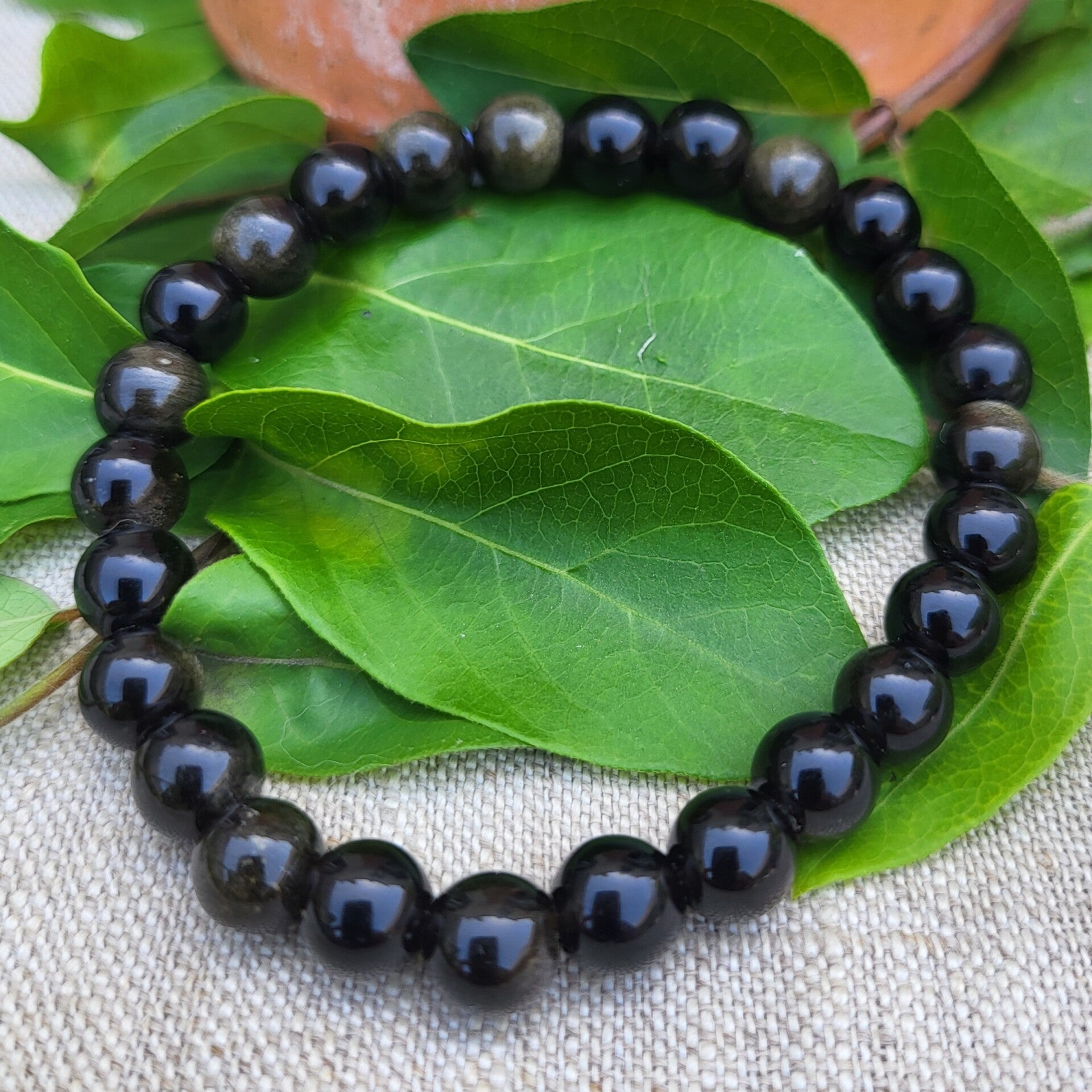 "Simplissime" - Bracelet Obsidienne Dorée