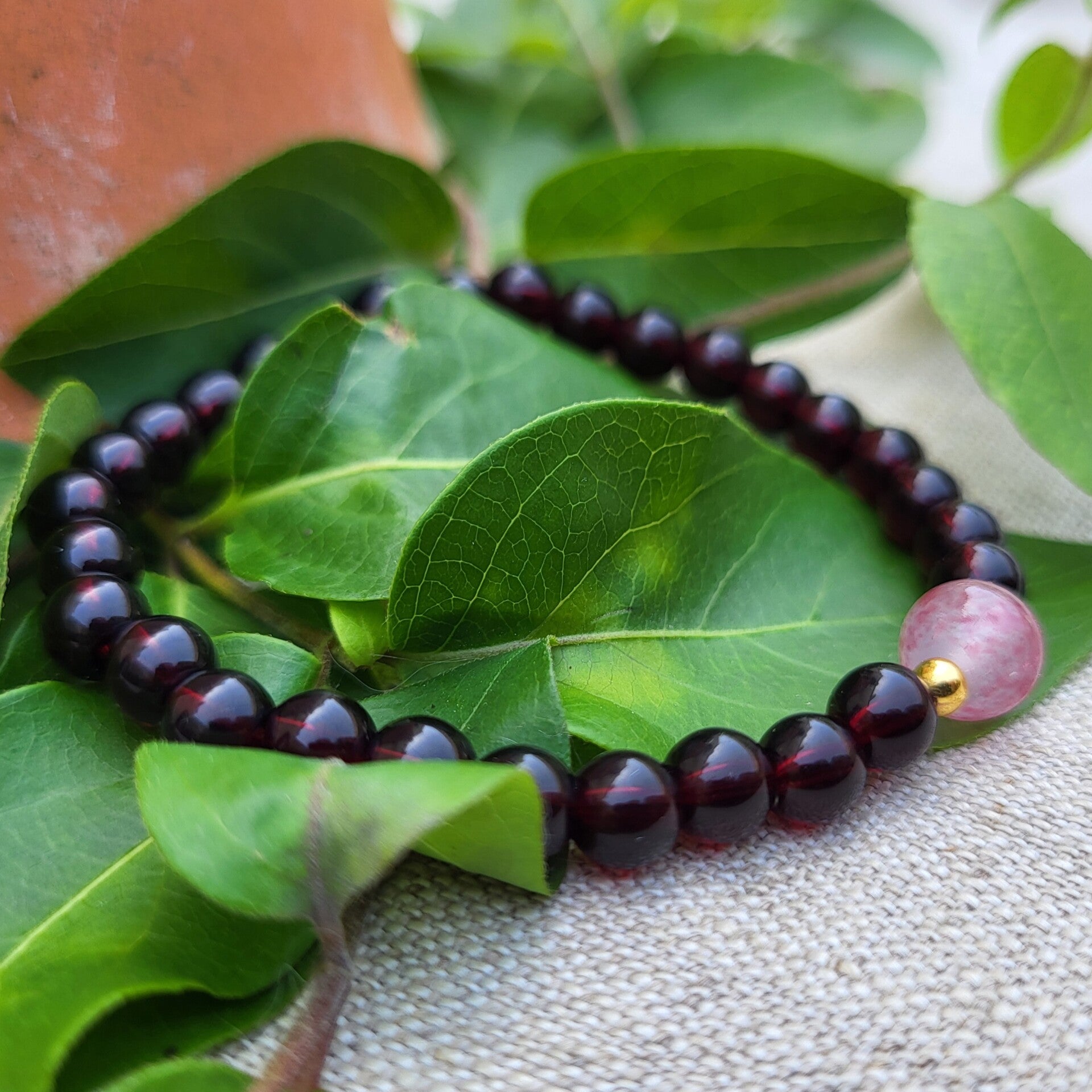 "Eos" - Bracelet Grenat et Tourmaline rose