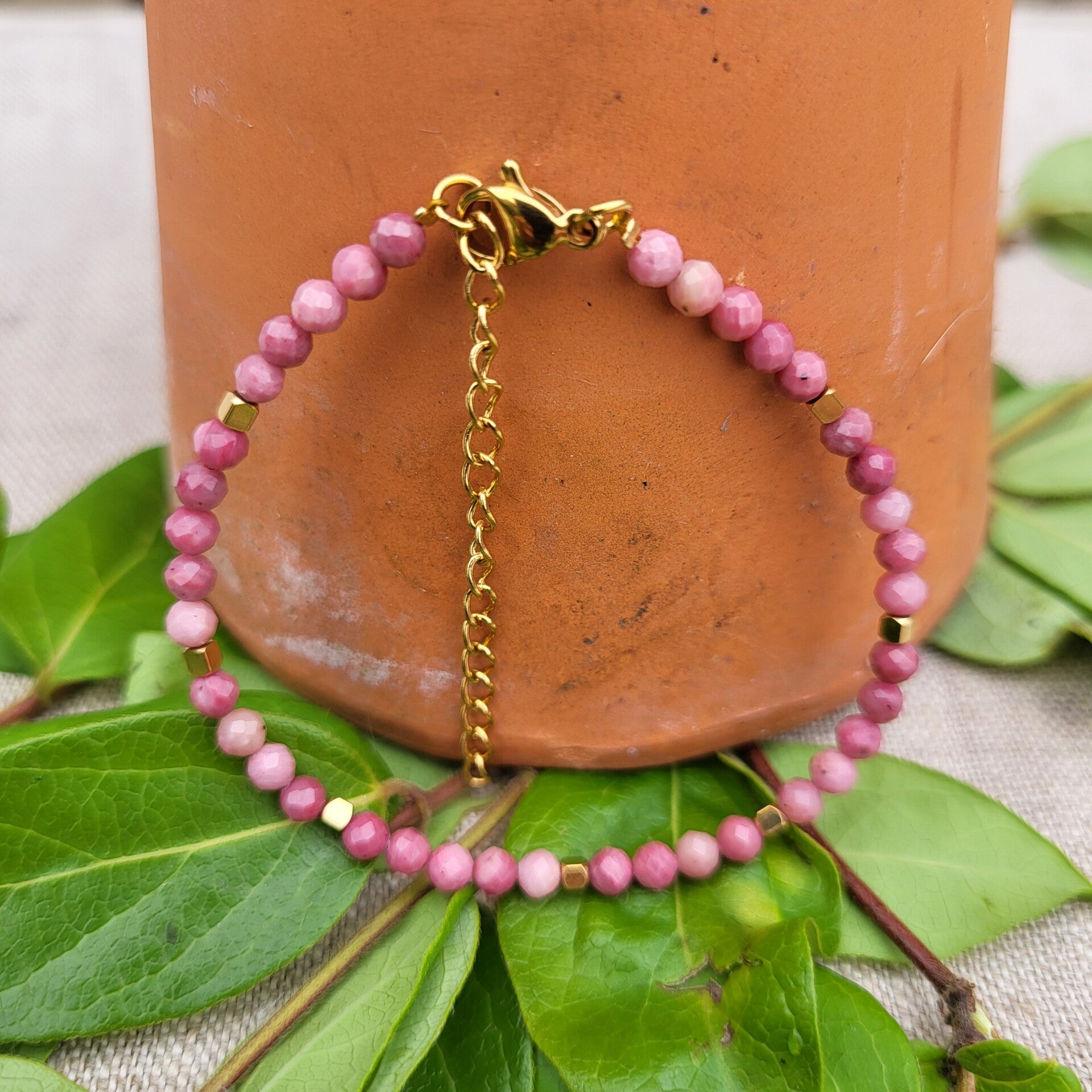 Les Minis - Bracelet Rhodonite rose et or