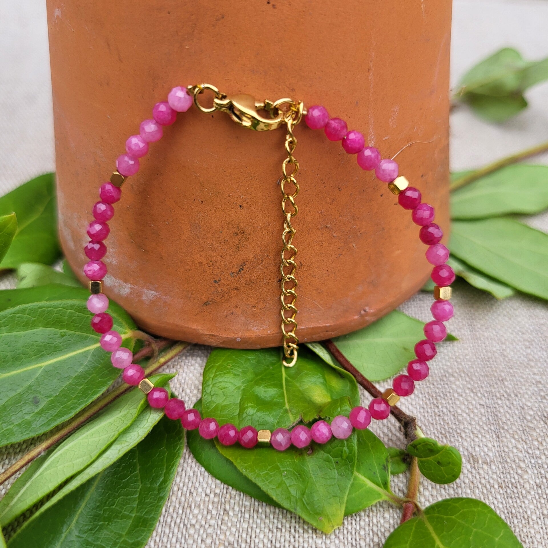 Les Minis - Bracelet Calcédoine rose et or