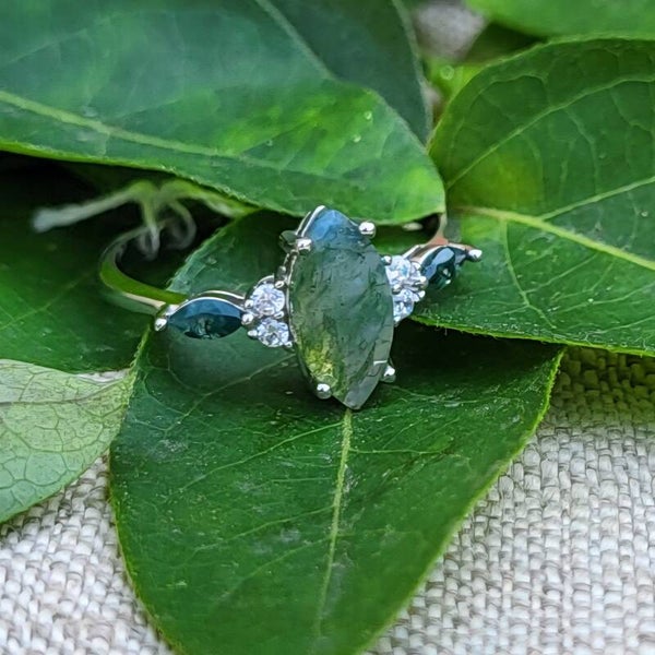 "Marquise" - Bague Agate Mousse - Argent 925