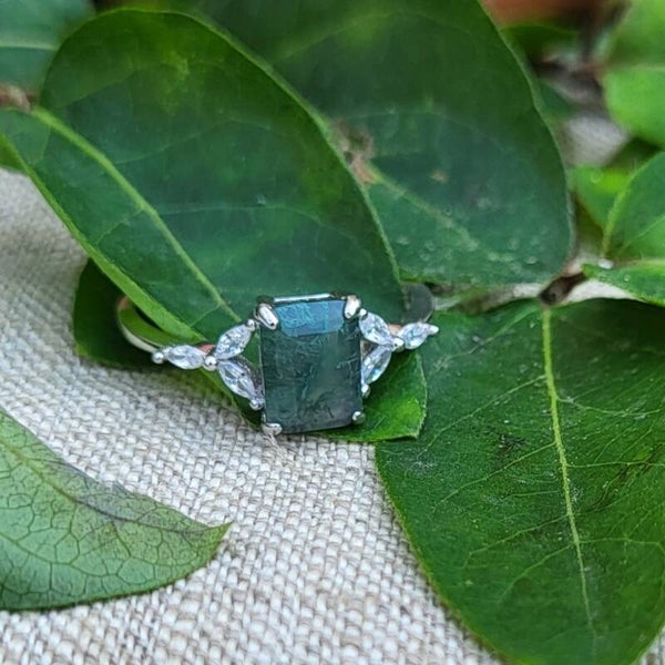 "Princesse" - Bague Agate Mousse - Argent 925