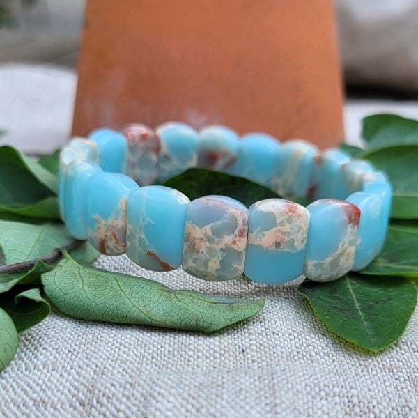 "Totem" - Bracelet Manchette en Jaspe Peau de serpent