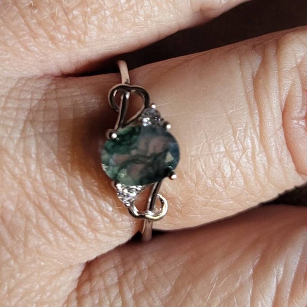 "Vicomtesse" - Bague Agate Mousse - Argent 925