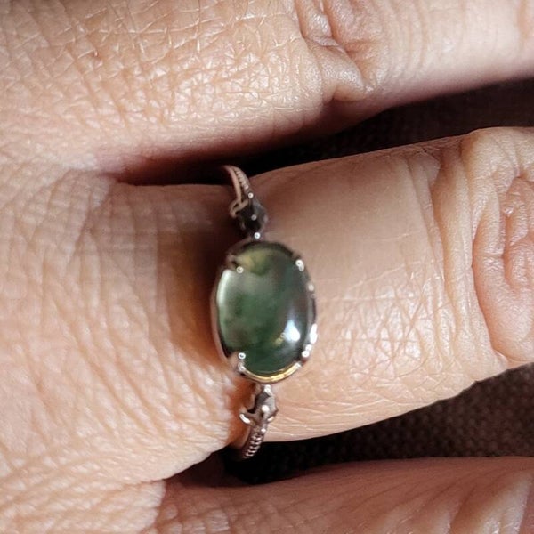 "Baronne" - Bague Agate Mousse - Argent 925