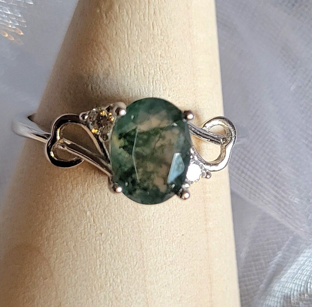 "Vicomtesse" - Bague Agate Mousse - Argent 925