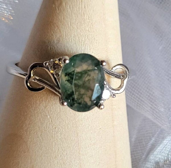 "Vicomtesse" - Bague Agate Mousse - Argent 925