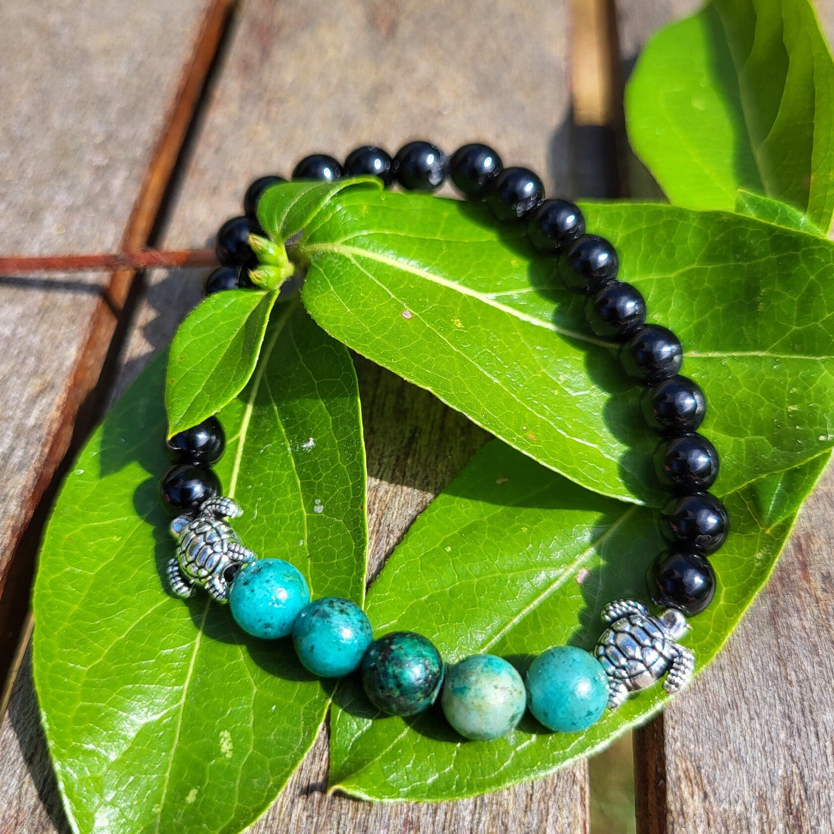 "Sérénité" - Bracelet Agate noire et Turquoise africaine