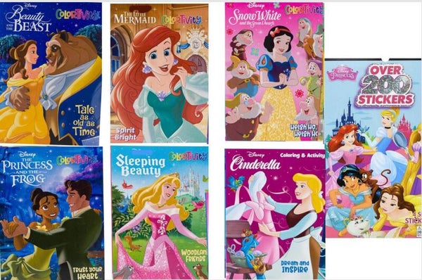6 Princess Coloring Books Featuring Moana and Elsa and Anna, Tiana, Aurora, Ariel, Belle