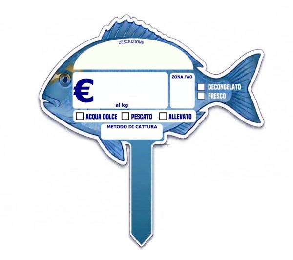 CARTELLINO PESCHERIA A FORMA DI PESCE PVC 2 MM
