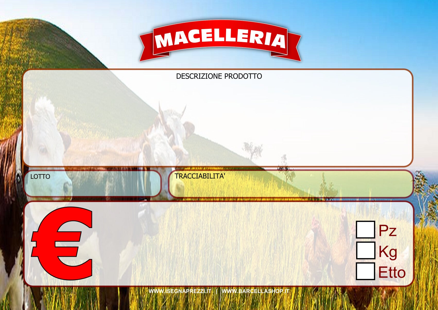 KIT 25 CARTELLINI NEUTRI MACELLERIA FORMATO 9,5x6,5 PET 0.5 MM