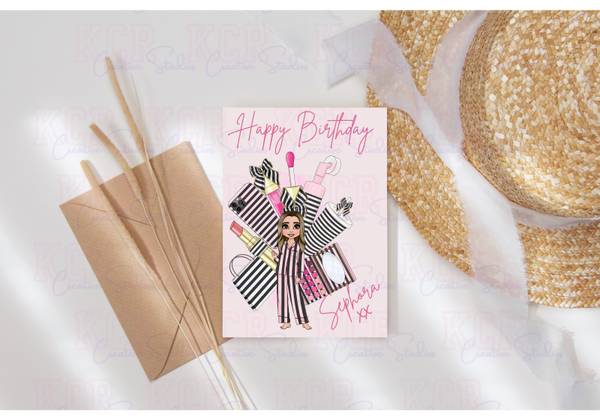 Personalised Dolly Make up Themed Birthday Card