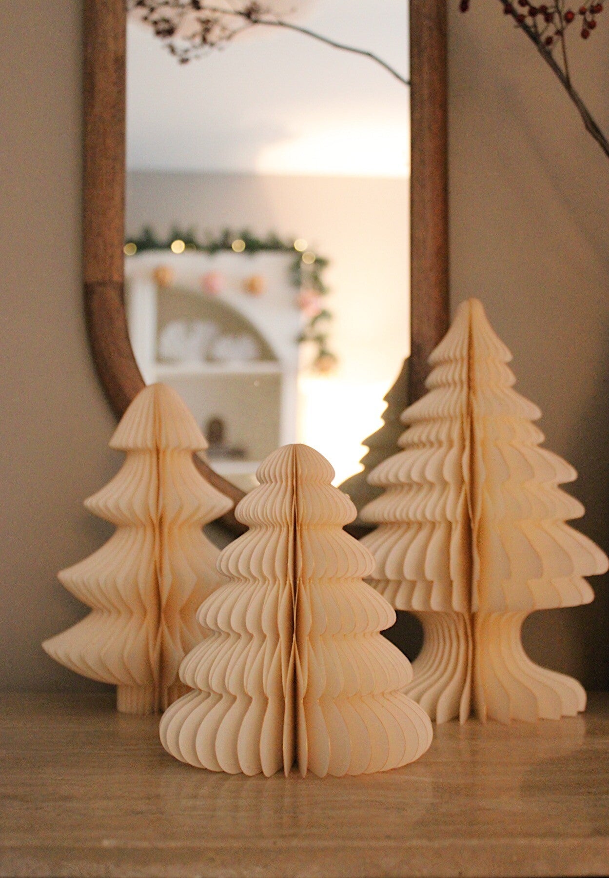 Beige papieren kerstbomen - set van 3