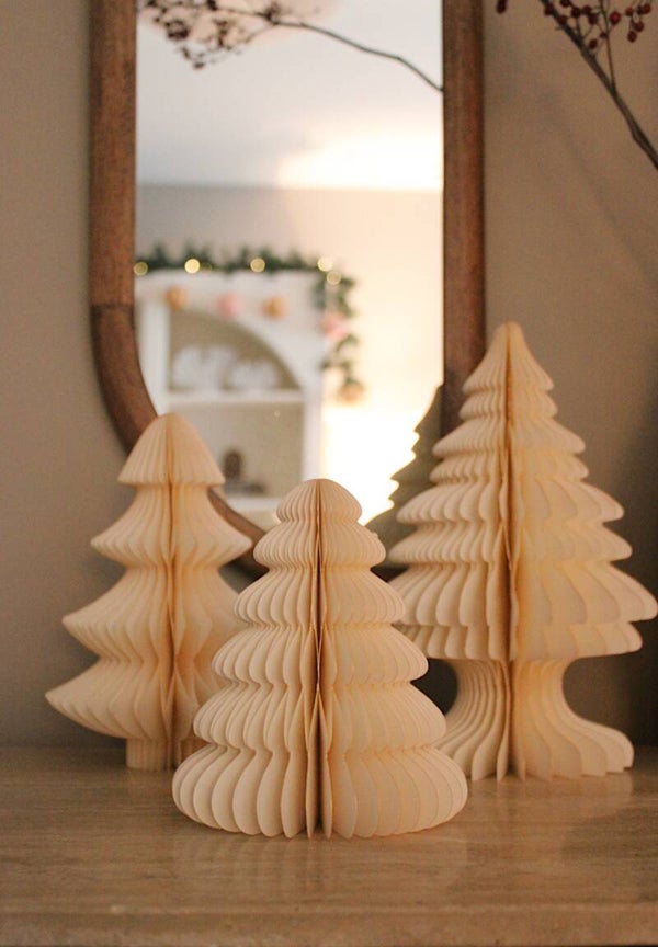 Beige papieren kerstbomen - set van 3