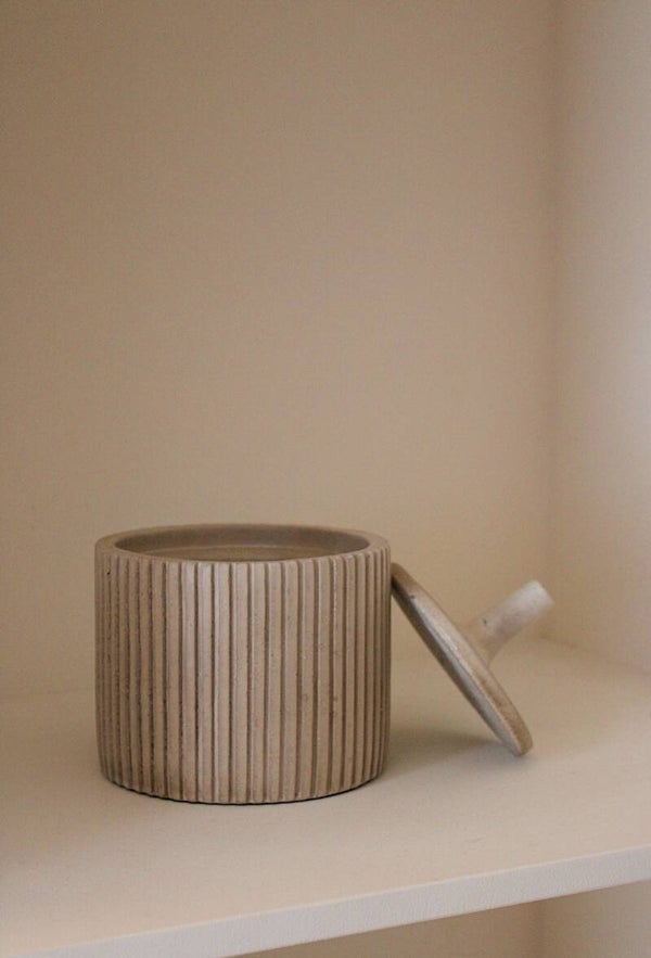 Voorraadpot beige ribbel