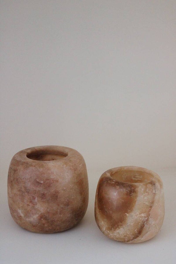 Alabaster set 4 rond bruin