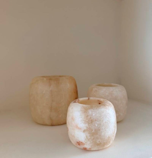 Alabaster set 7 rond wit/beige