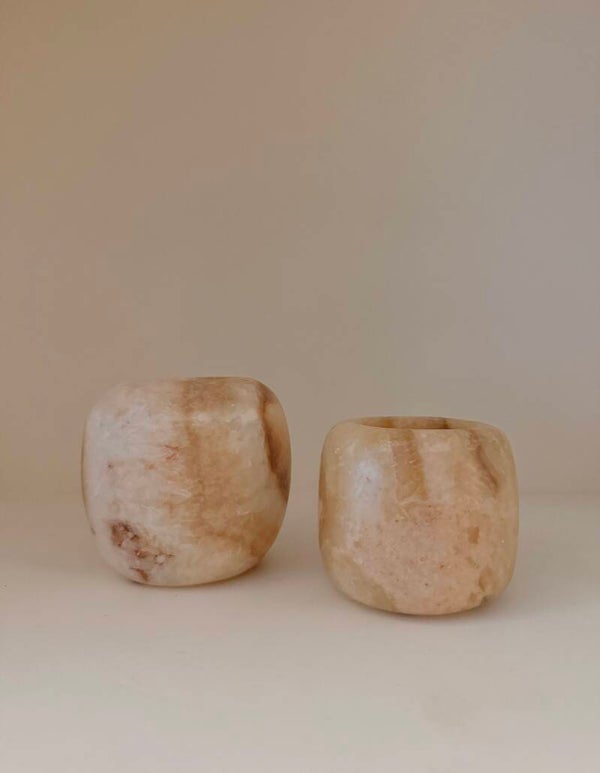 Alabaster set 6 bruin/beige rond