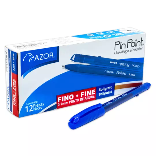 Bolígrafo fino Pin Point 0.7 mm color azul caja con 12 pzas