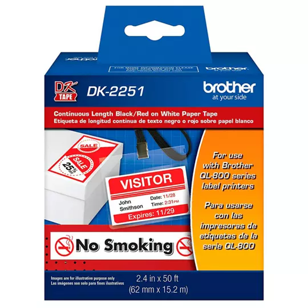 Etiquetas brother de papel blanco de longitud continua (negro / rojo) DK2251