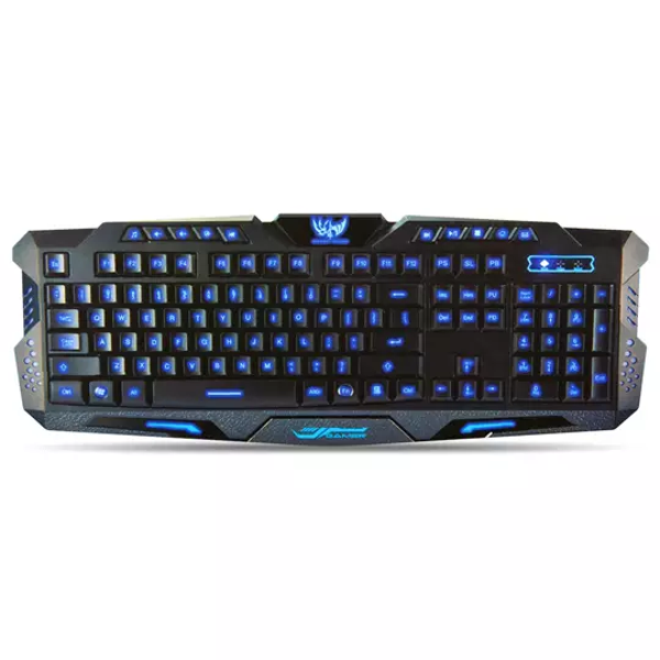Teclado USB BRobotix 420028 iluminado RGB multimedia, Color Negro