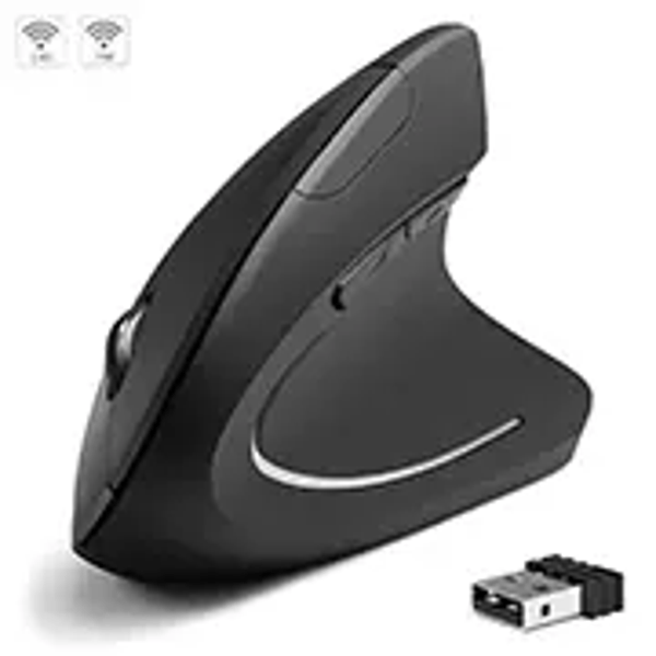 Mouse inalámbrico Vertical BRobotix 6000816, Recargable Color Negro