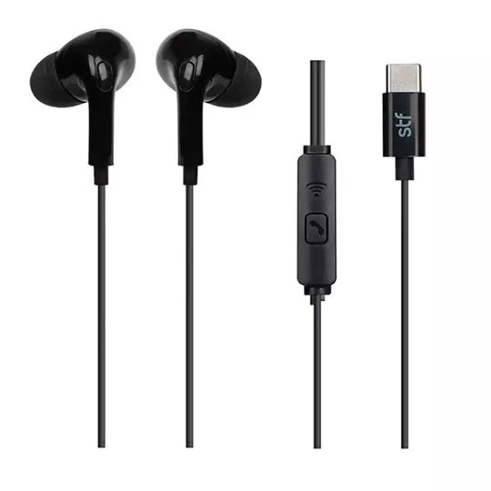 Audifonos alambricos STF entrada tipo "C" con microfono color negro