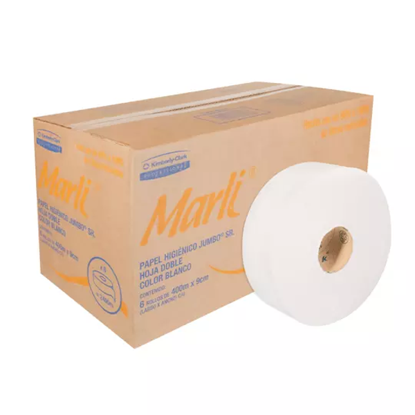 Papel Higiénico blanco Marli, caja c/ 6bobinas 400m jumbo mod 90510