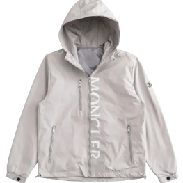 Grey Hooded Windbreaker Jacket with Zipper