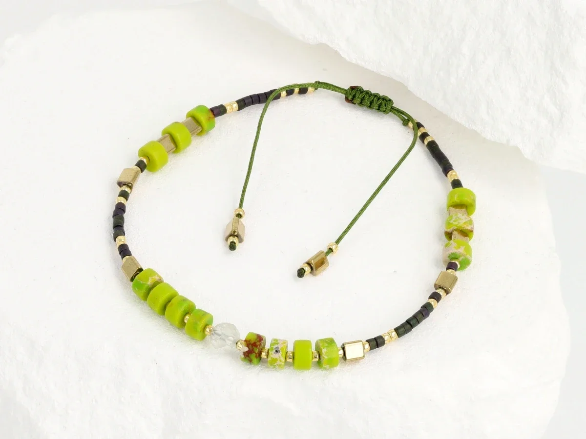 Bransoleta sznurkowa z jaspisem cesarskim – naturalny kamień, regulowana