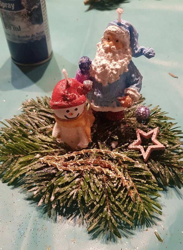 Gesteck Weihnachtsmann + Schneemann