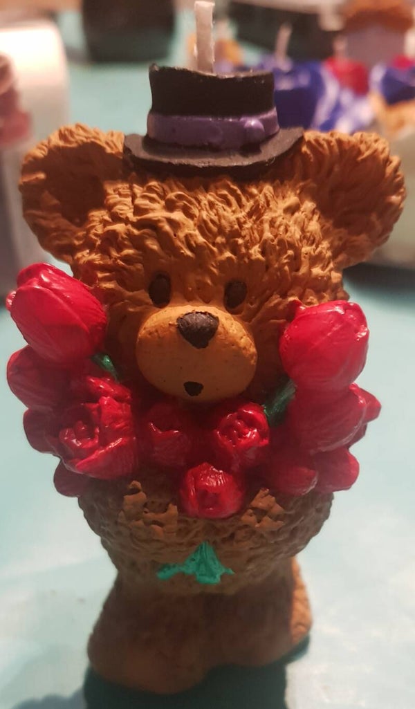 Teddy Kerze mit Rosen