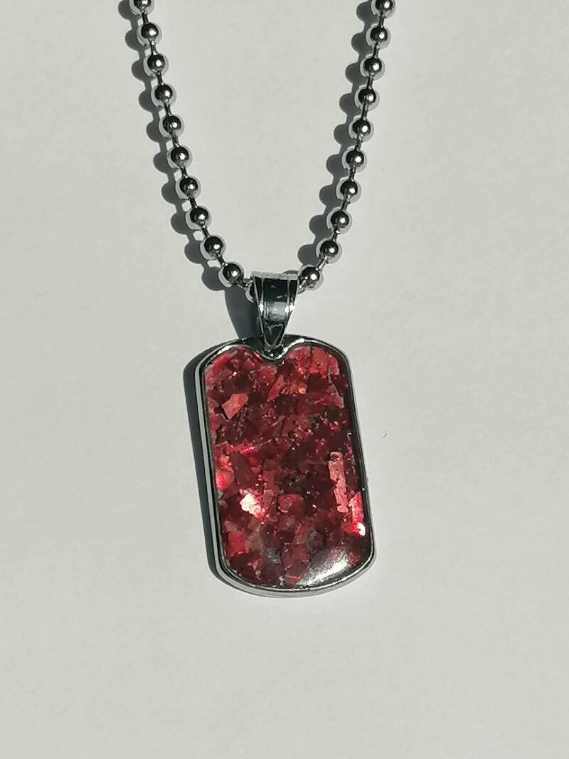 Men’s silver ashes memorial pendant handmade in Wales with cremation ashes.