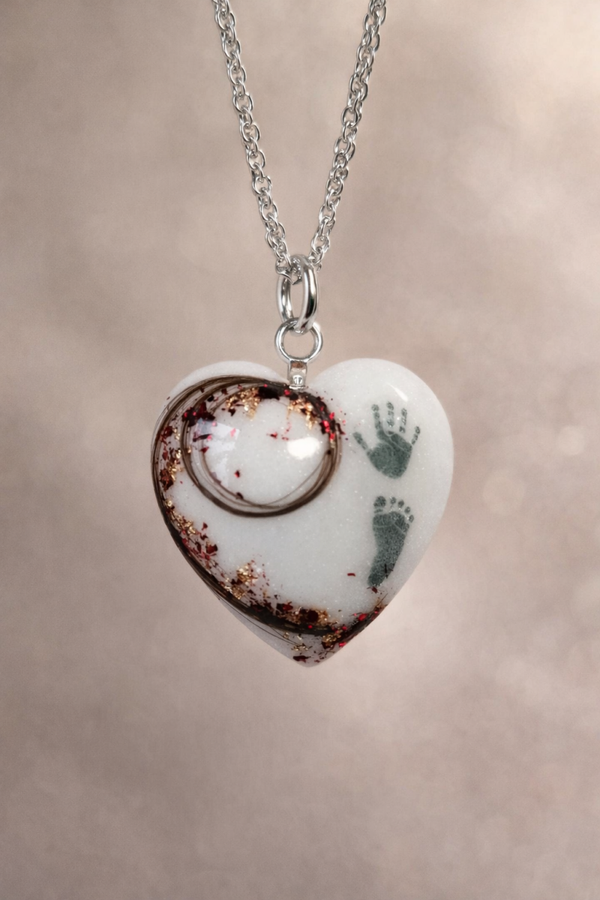 Breastmilk Resin Pendant with Lock of hair and prints/name