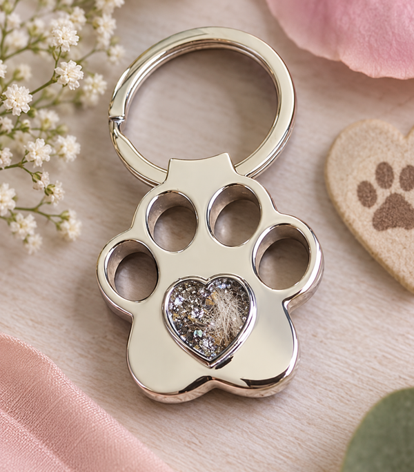 Stainless Steel Paw. Print  Keepsake Keyring