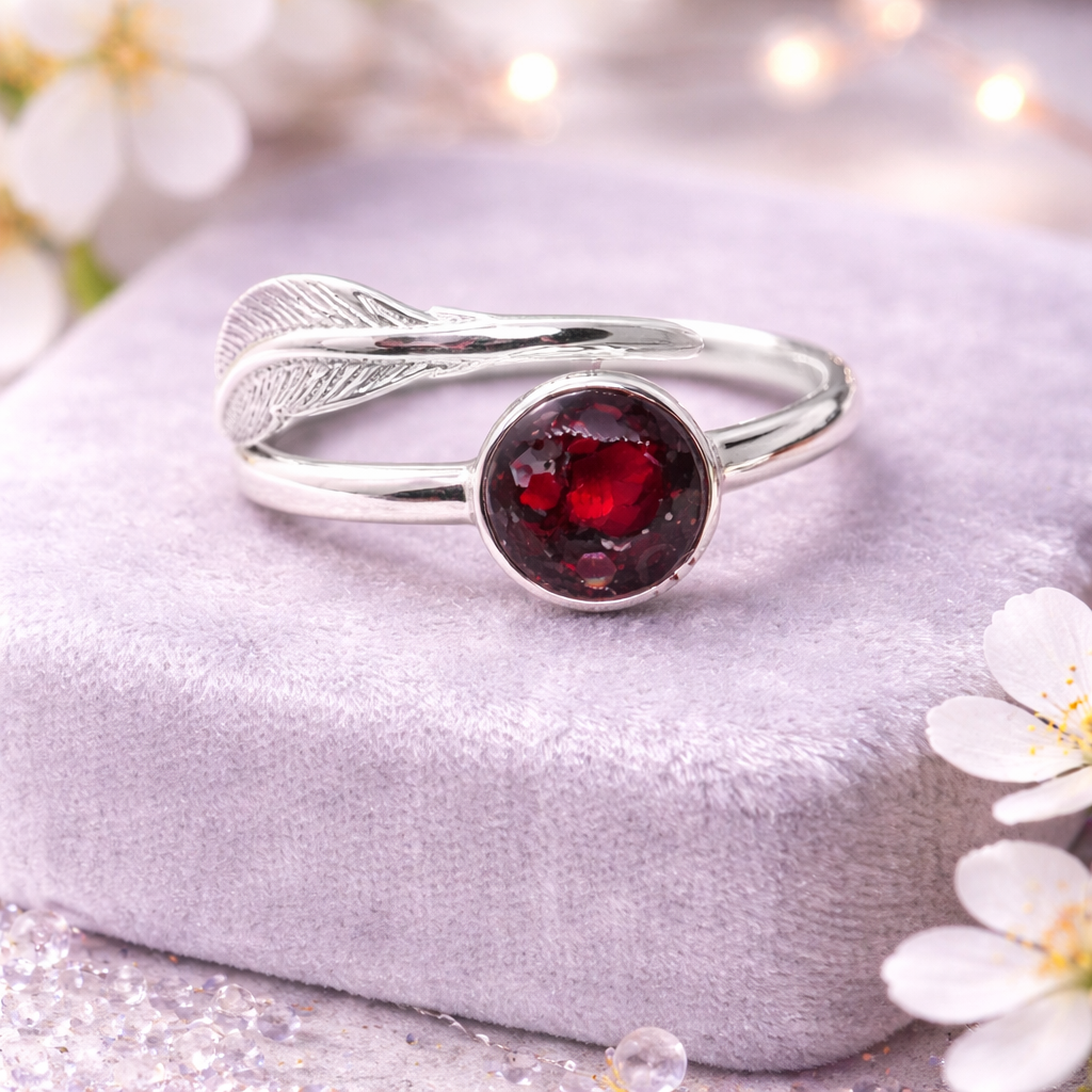 Sterling Silver Adjustable Feather Ashes Memorial Ring