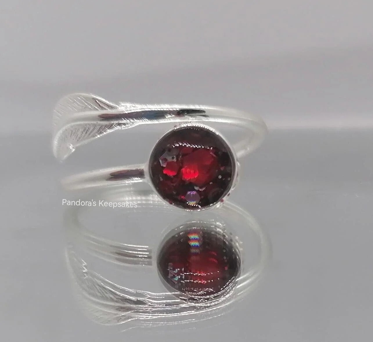 Sterling Silver Adjustable Feather Ashes Memorial Ring