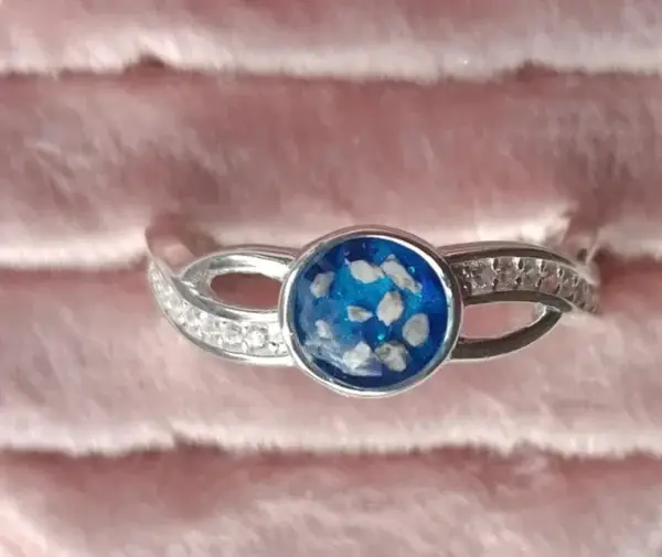 Sterling Silver Cross Over Memorial Ashes Ring with cubic zirconia