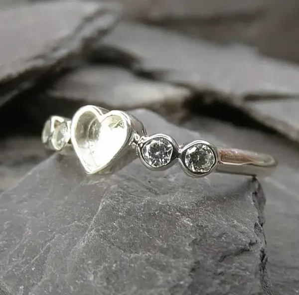 Sterling Silver Heart with cubic zirconia stones Memorial Ring