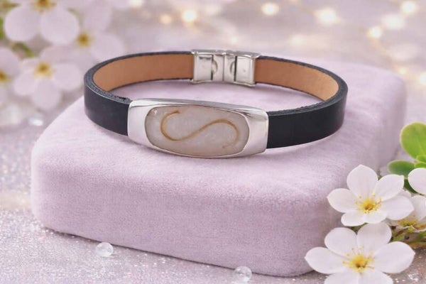 Gents silver and Leather Memorial  Bracelet