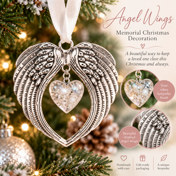 Angel Wings Memorial Christmas Decoration – Personalised Ashes Keepsake