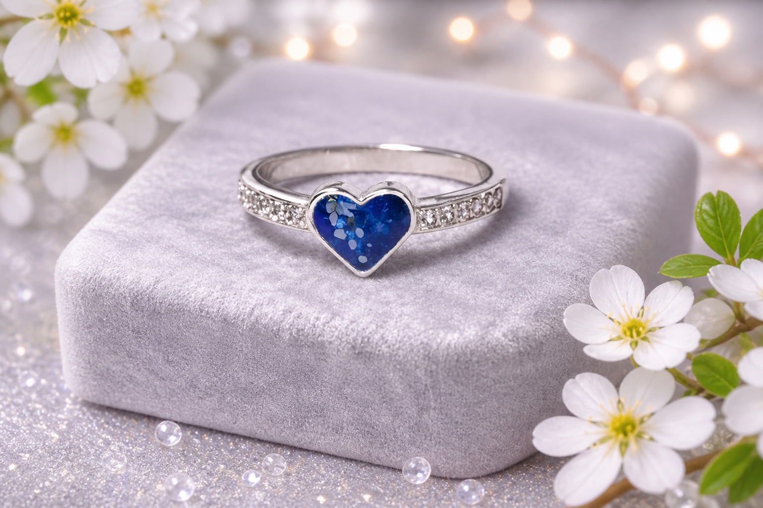 Sterling Silver  Heart Memorial Ring with Cubic Zirconia