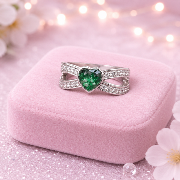 Crossover Heart Sparkle Ring Sterling Silver