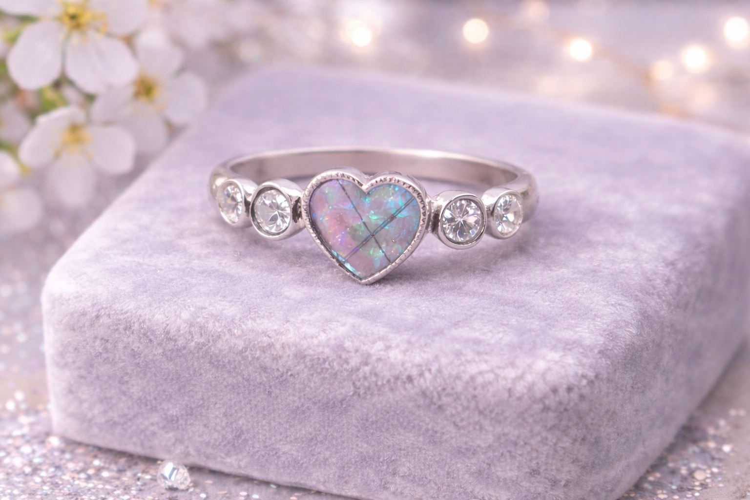 Sterling Silver Heart with cubic zirconia stones Ashes Memorial Ring